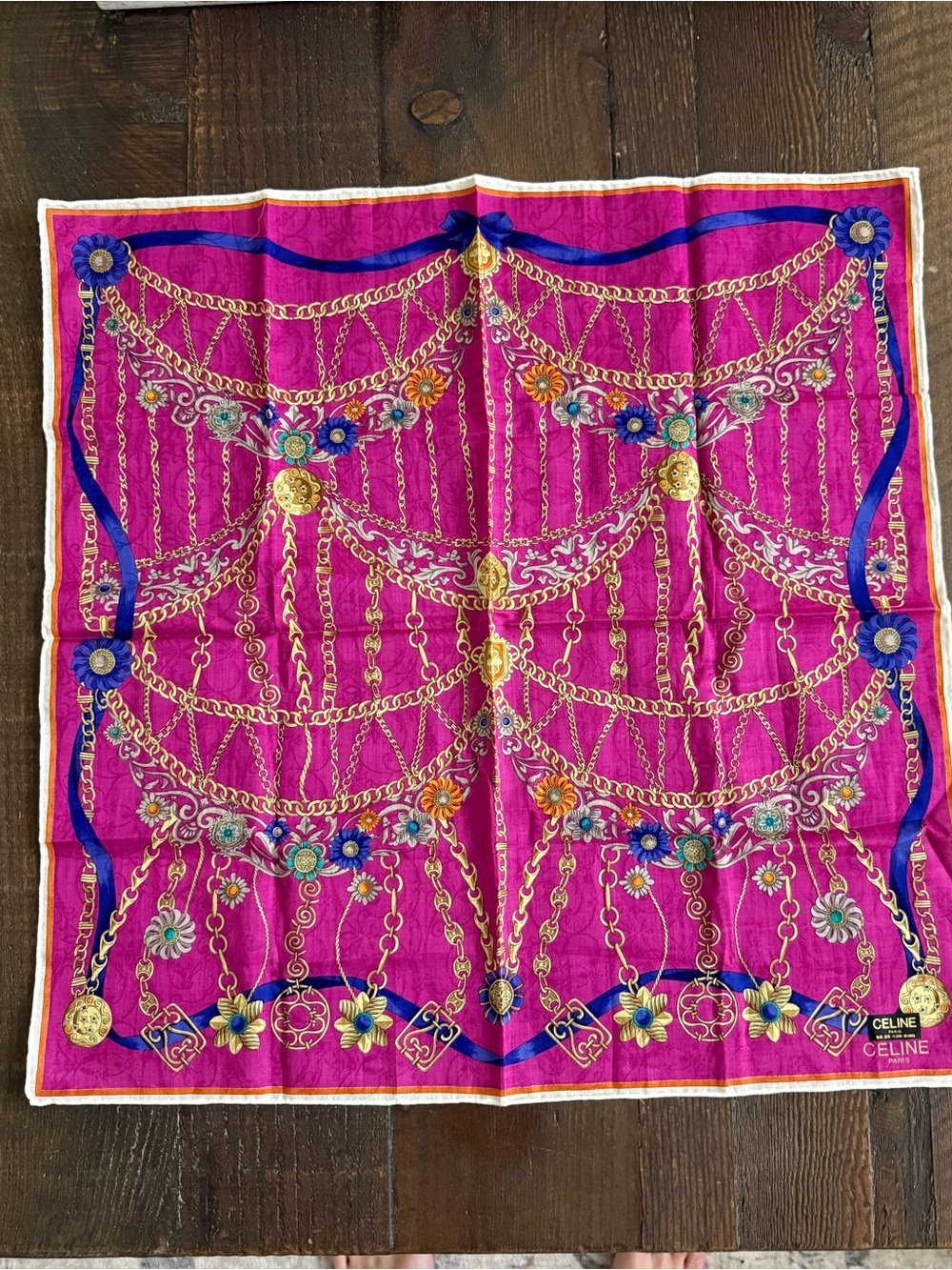 Vintage CELINE Paris 100% Silk Square Scarf Handkerchief 20” x 20”